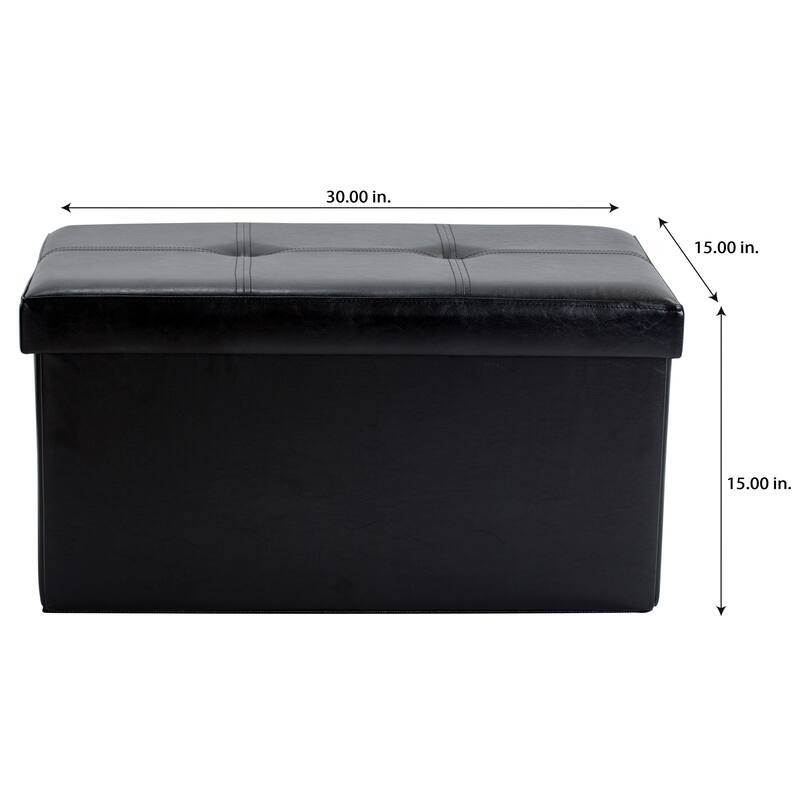 Simplify Black Faux Leather Double Folding Storage Ottoman - 30" x 15" x 15"