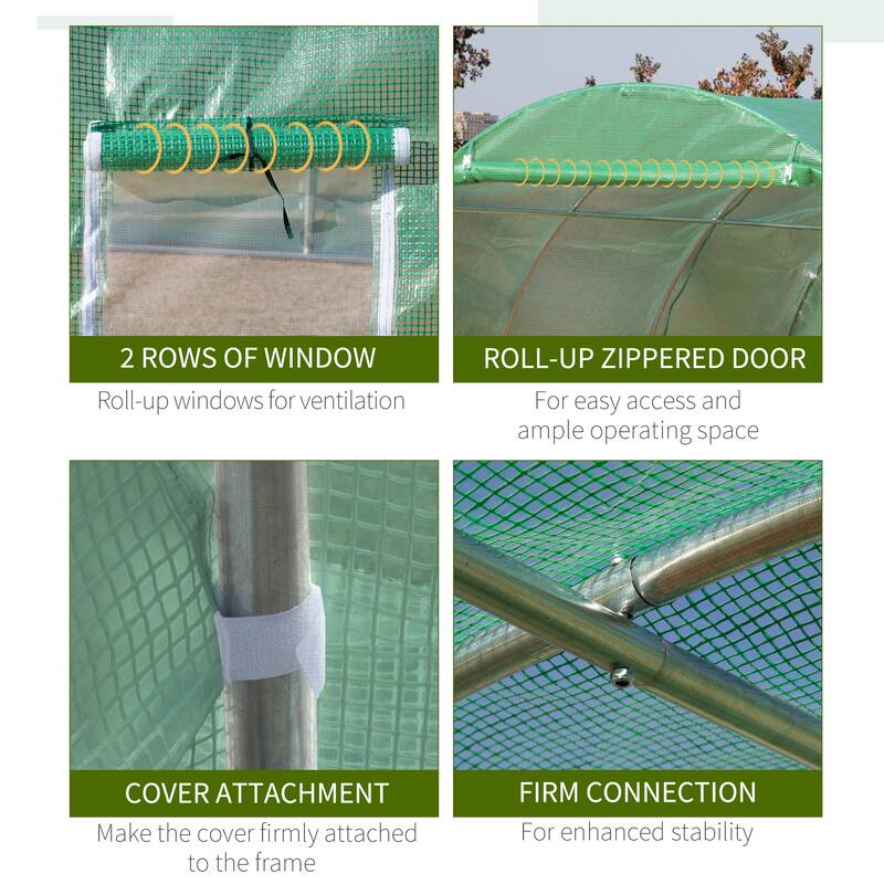 UV-Resistant Plant Shed Gardening Plant Hot House Garden Shed with Zipper Door & Mesh Roll-up Windows Tunnel Hoop Greenhouse