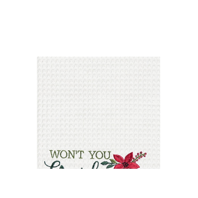 27" x 18" "Want You Guide My Sleigh Tonight" Featuring Reindeer and Poinsettias Cotton Waffle Weave Kitchen Dish Towel