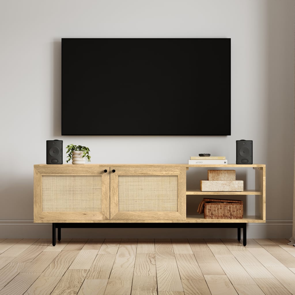 Wyndenhall Wellspring SOLID MANGO WOOD 60 inch Wide TV Media Stand in Natural For TVs up to 65" - 60 inches