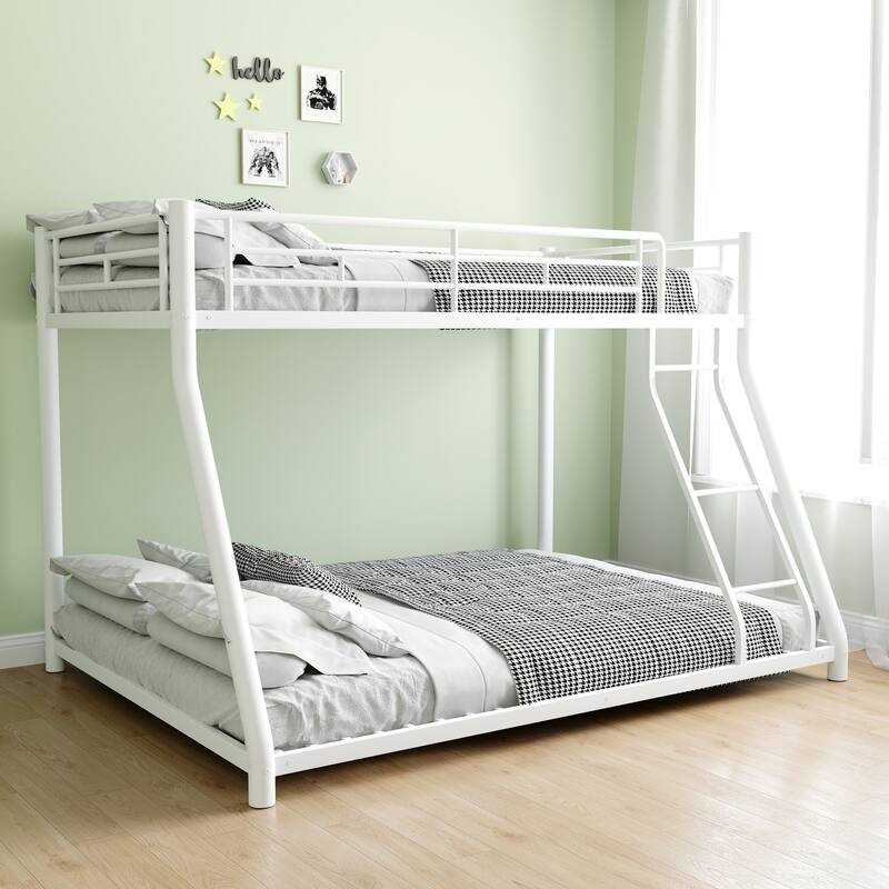 Metal Bunk Bed Twin Over Full Size with Removable Stairs