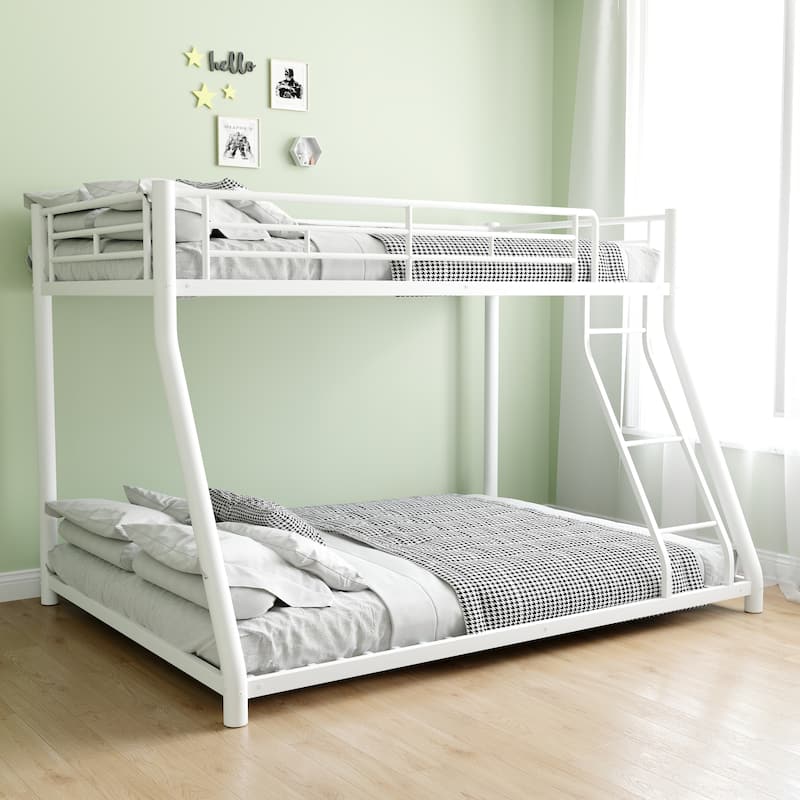 Twin over Full Size Metal Bunk Bed, Heavy-duty with Guardrail