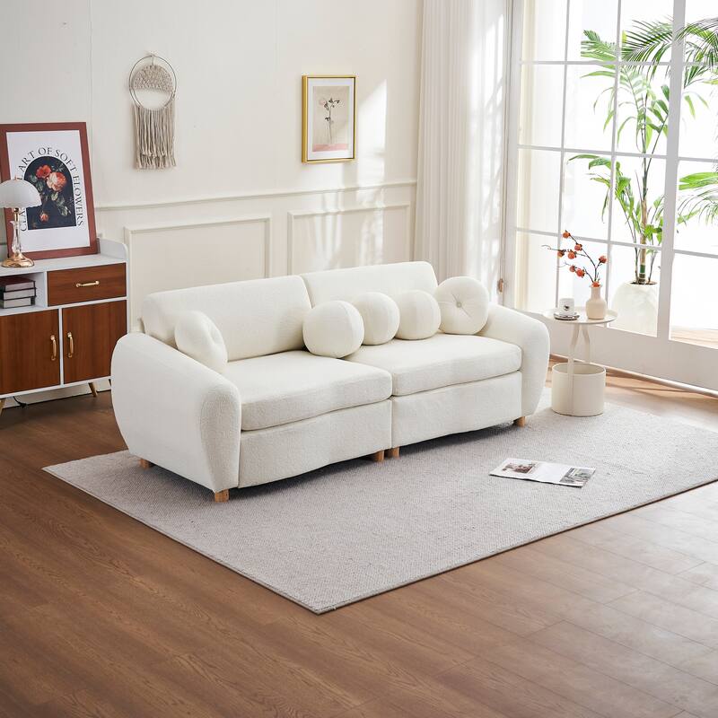 Modern Tufted Chenille Loveseat, Futon Sectional Love Seat Couch, Upholstered Sofa with 2 Pillows & 3 Lumbar Pillows