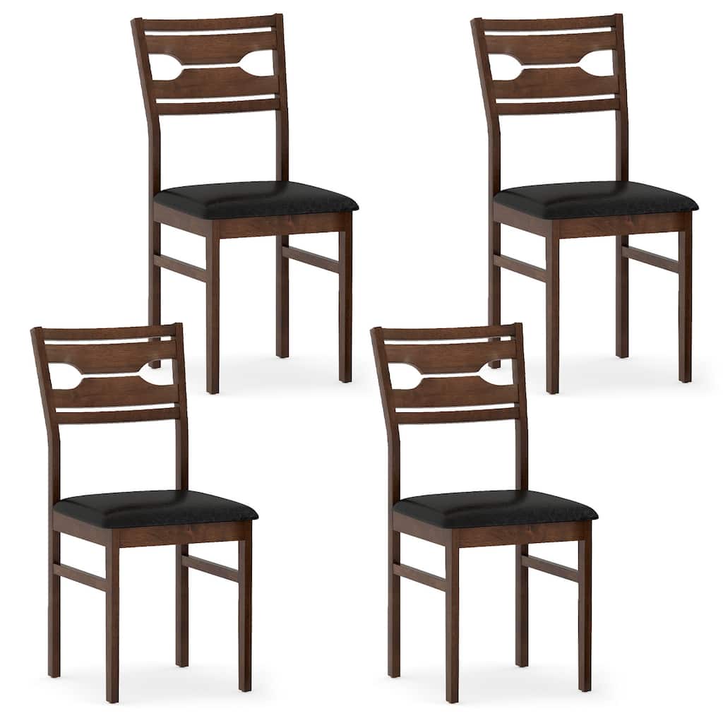 Gymax Dining Chair Set of 4 w/ Rubber Wood Frame Padded Seat Curved