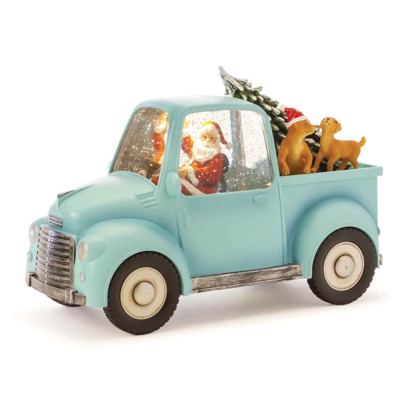 Santa and Dogs in Truck LED Lighted Christmas Snow Globe - 8.75"