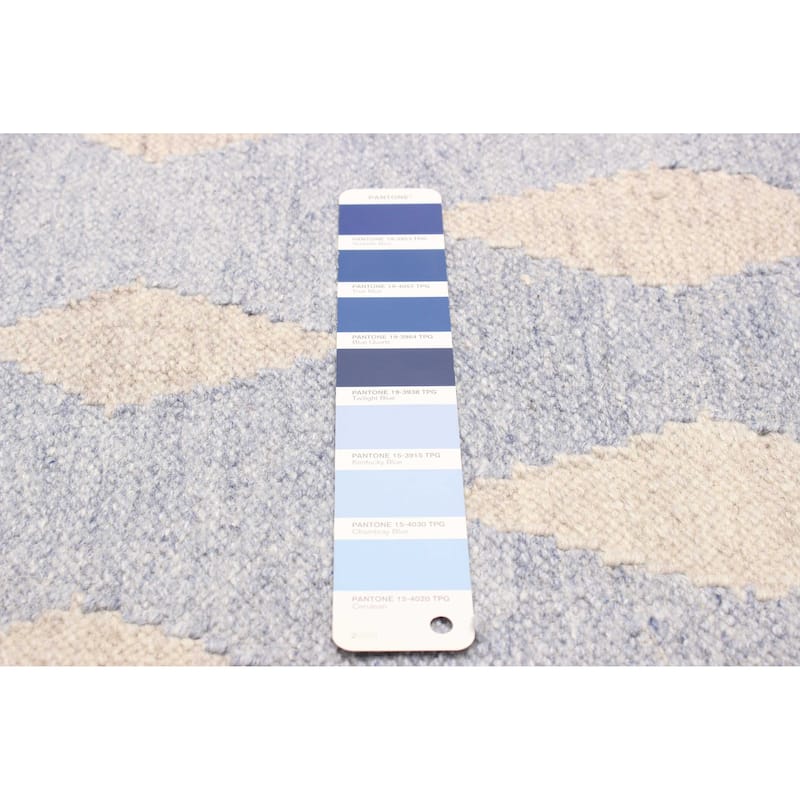 ECARPETGALLERY Flat-Weave Ankara FW Dark Baby Blue Wool Kilim - 4'11 x 8'1