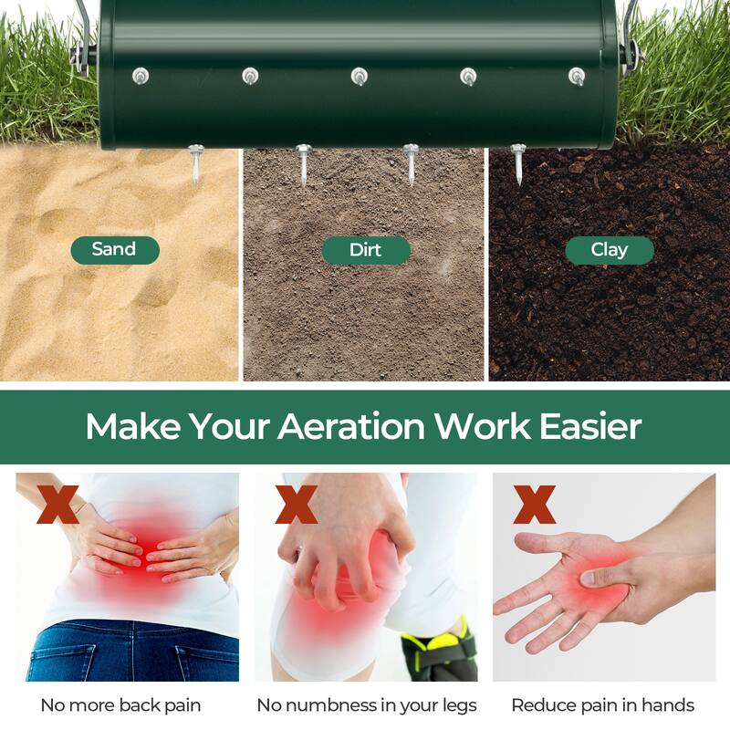 Manual Lawn Aerator Roller with Spiked Drum and Ergonomic Handle Fillable Steel Design