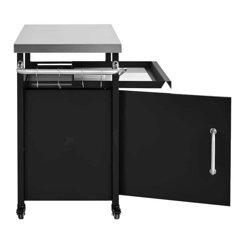 39.5" Outdoor Grill Cart & Pizza Oven Table with Stainless Steel Top, Storage Cabinet, and Waterproof Cover