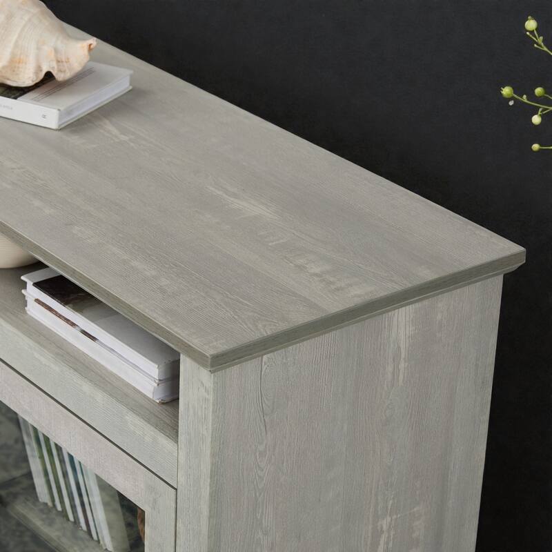 60" Modern Farmhouse TV Stand for 65 Inch TV, Media Console with Glass Doors and Storage for Living Room Entertainment Center