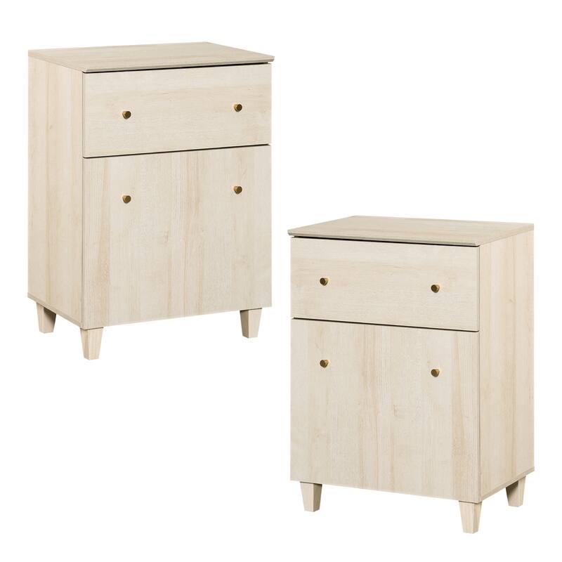 Bedroom Night Stand Bedside Table with Drawer and Cabinet, 32.4"H - Light Oak - 2-drawer