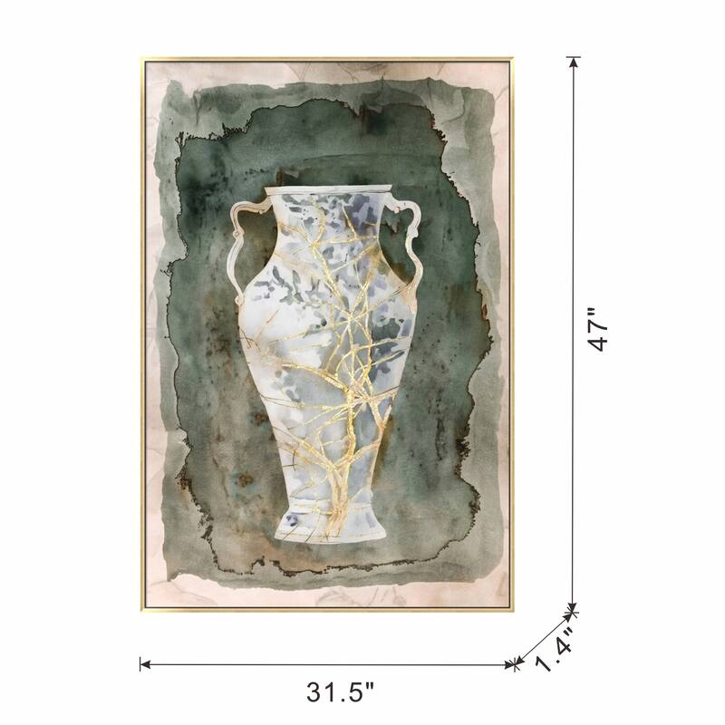 Modern Wall Decor Hand-Painted Canvas Artwork with Vintage Amphora Vase Design, for Living Room, Study and Office