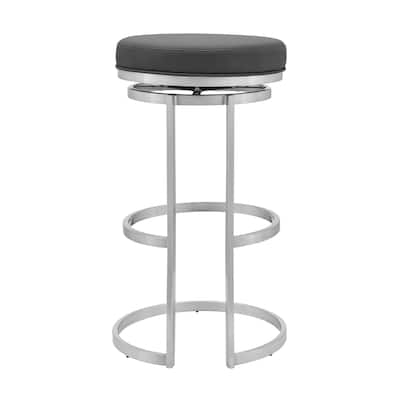 Vander 30" Gray Faux Leather and Brushed Stainless Steel Swivel Bar Stool - Bar Height - 29-32 in.