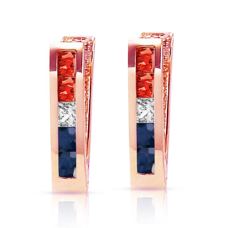1.28 Carat 14K Solid Gold Princess Tri Gem Hoop Gemstone Earrings