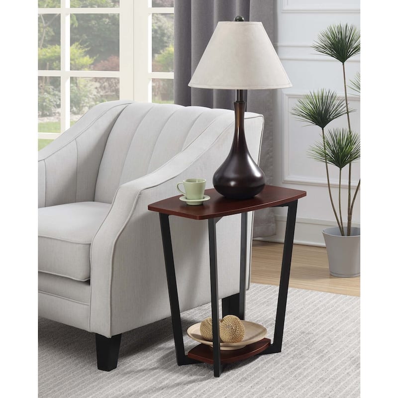 Minimalist End Table with Open Metal Frame and Wood Top, Sleek Top Surface and Open Lower Shelf for Magazines or Books - 23.75