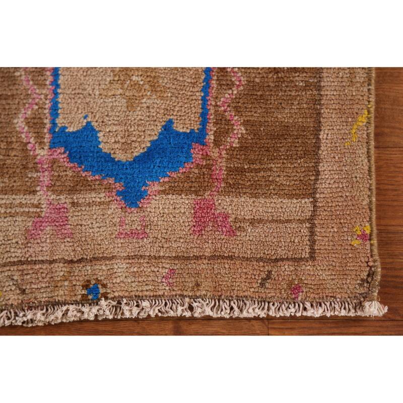 Hand Knotted Oriental 100% Wool Carpet Transitional Tribal Brown Anatolian Area Rug - 2' 8'' X 1' 6''