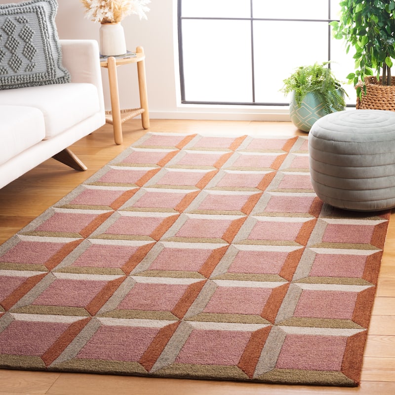 SAFAVIEH Handmade Genre Hikariko Mid-Century Modern Wool Rug - 6' Square - Pink/Beige