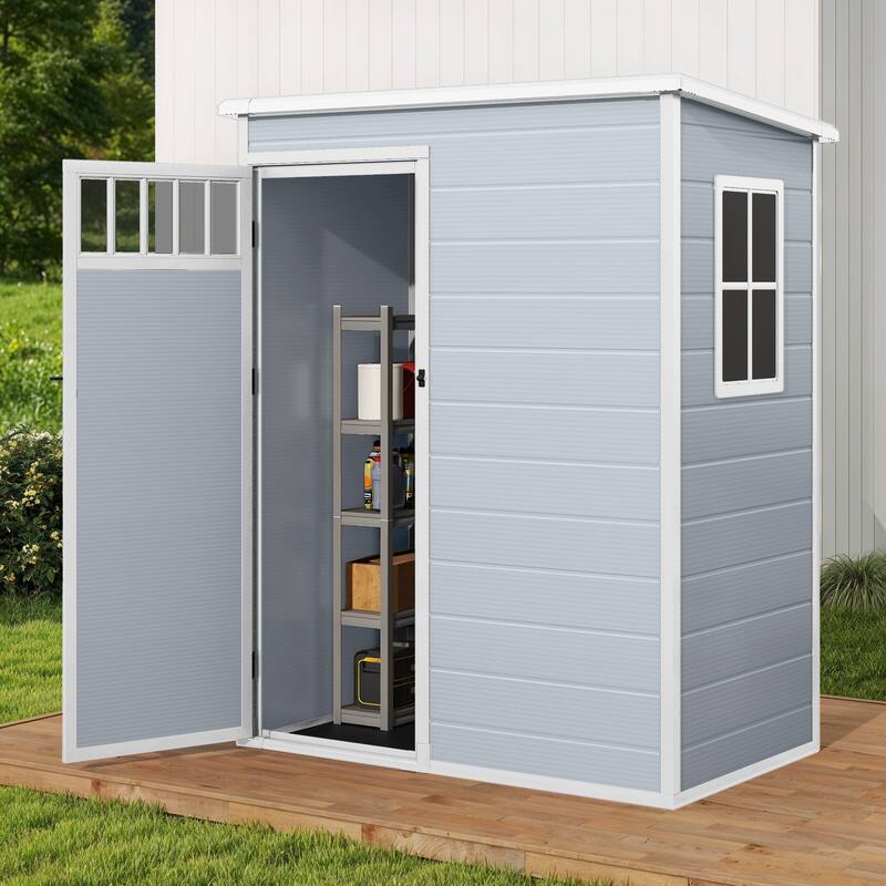 6x4.4 FT/5x3 FT Resin Storage Shed with Fence-Style and Side Windows