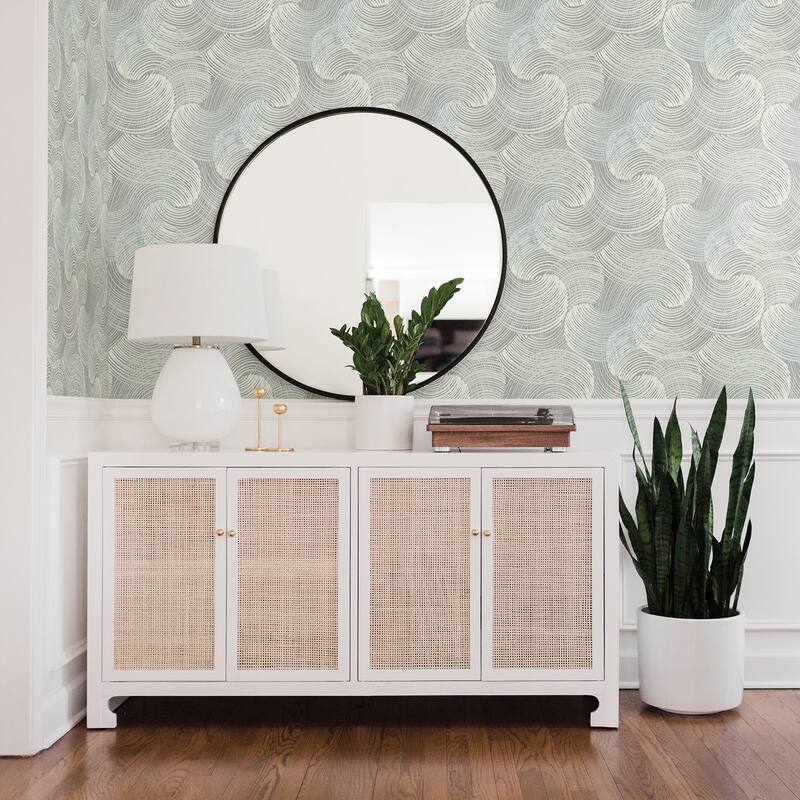 Scott Living Karson Teal Swirling Geometric Wallpaper