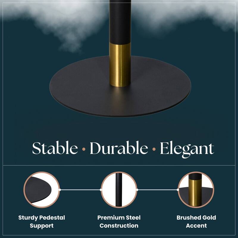 Vail Round Dining Table with 27 in. MDF Tabletop in Black Stainless Steel Round Pedestal Base with Gold Accent Kitchen Table