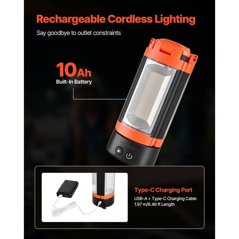 Rechargeable LED Work Light with Adjustable Tripod Stand 3000K–6500K Brightness Control for Camping - Black-Orange
