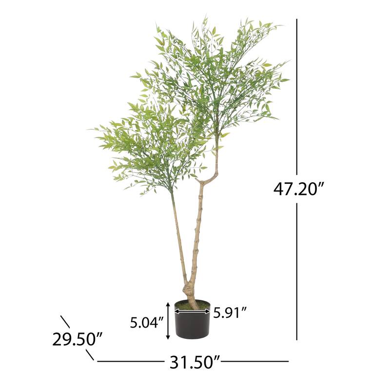 Artificial Nandina Plant, Sacred Bamboo Like Green Leaves, 47 Inch