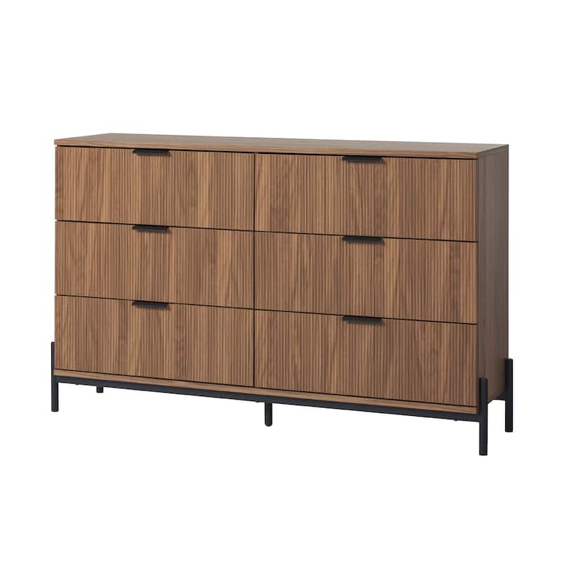 Walker Edison Six Drawer Chest with Reeded Drawer Fronts