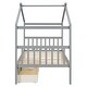 preview thumbnail 68 of 72, Creativity House Bed Twin Size Frame with 2 Wood Drawers for Boys Girls, Wood Platform Bed with Roof No Box Spring Needed