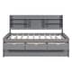 preview thumbnail 11 of 43, Full Size Wooden Captain Bed with Built-in Bookshelves, 3-Storage Drawers, and Trundle, Light Grey, Classic Style Bed Frame