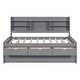 preview thumbnail 11 of 13, Full Size Wooden Captain Bed with Built-in Bookshelves, Three Storage Drawers, and Pull-Out Trundle, Classic Light Grey Design