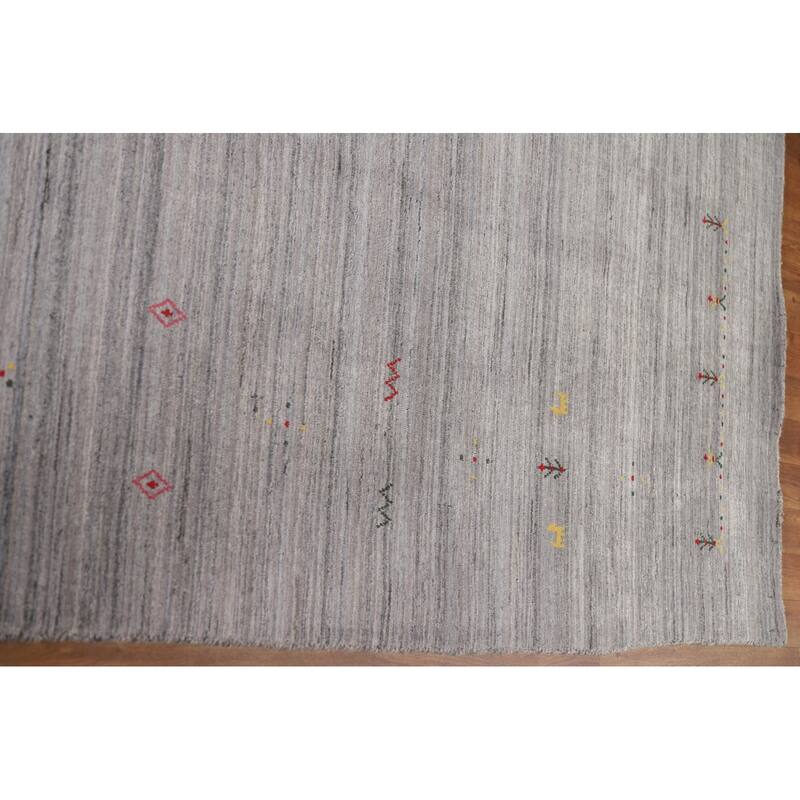Striped Gabbeh Indian Area Rug Hand-Knotted Grey Wool Carpet - 9'0"x 11'8"