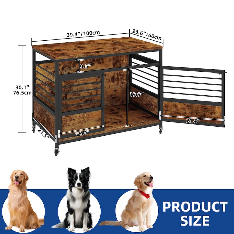 Moasis Dog Crate Dog Kennel Indoor Furniture End Table With Wheels