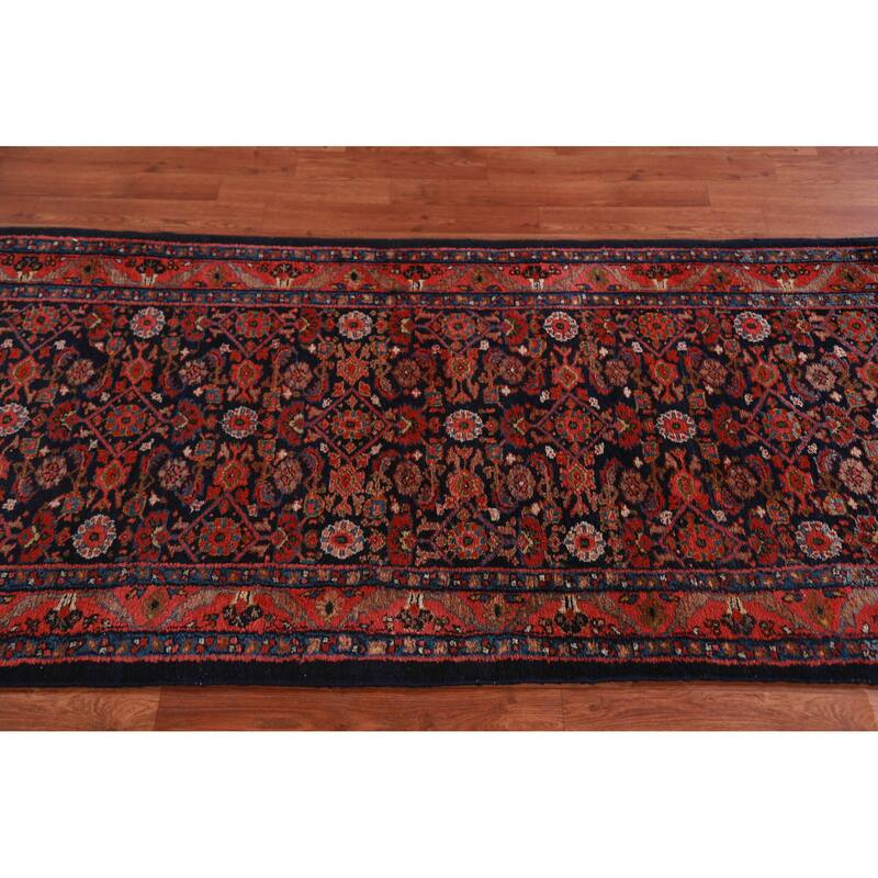 Hand Knotted Oriental 100% Wool Carpet Traditional Floral Navy Blue & Blues Mahal Runner Rug - 18' 9'' X 3' 1''