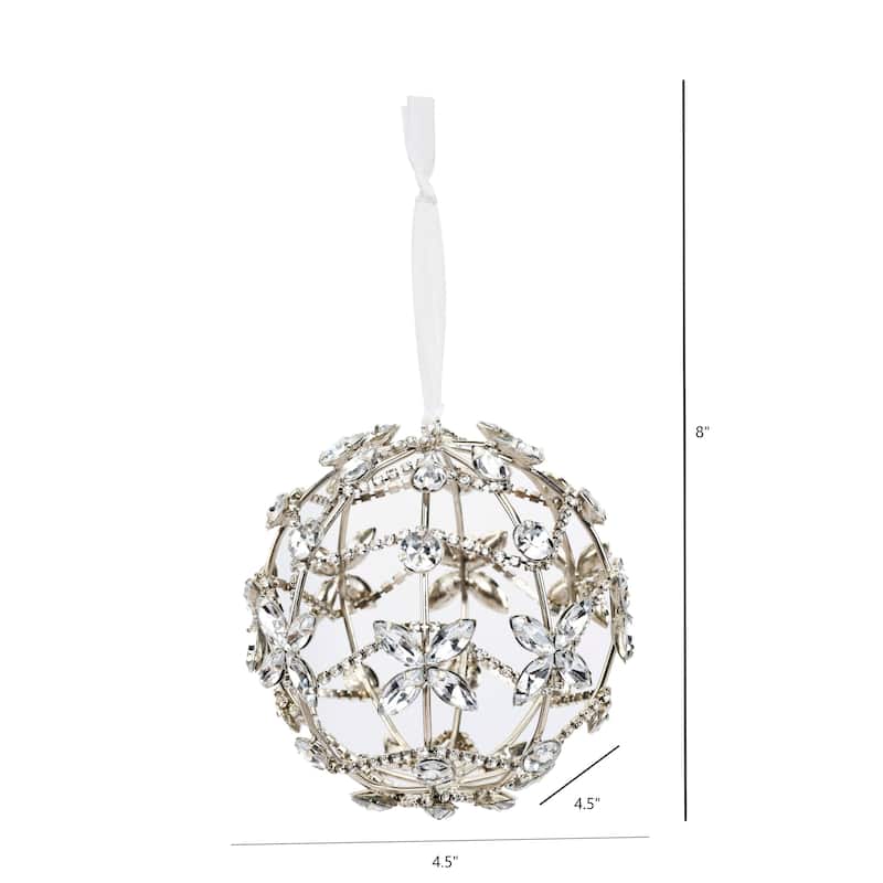 Sevita Silver Crystal Floral Handcrafted Chain Wrapped Globe Ornament, Set of 4 - 8" x 4.5" x 4.5"