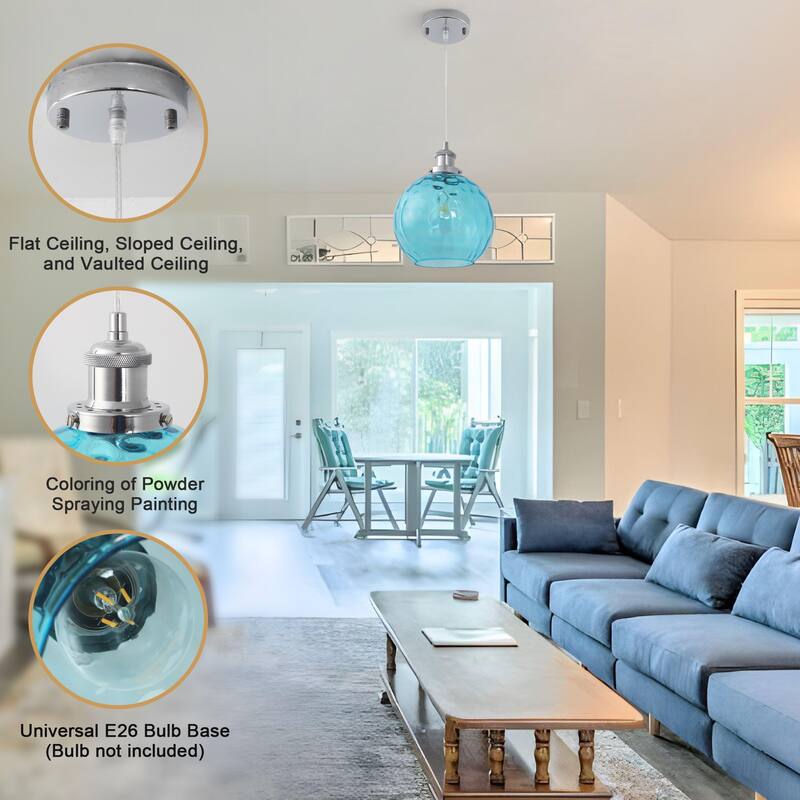 1-Light Metal Hanging Pendant Light with Glass Shade for Kitchen Island
