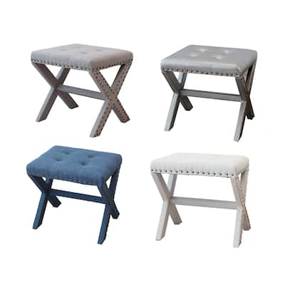 Modern Chic Vanity Stool X-Base Ottoman With Nailhead Trim (Set of 2)