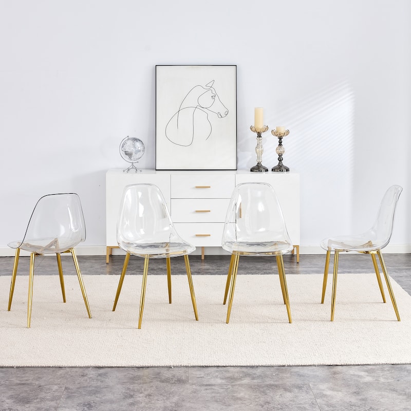 Modern Minimalist Transparent Dining Chair, Plastic Chair, Armless Crystal Chair Set of 6