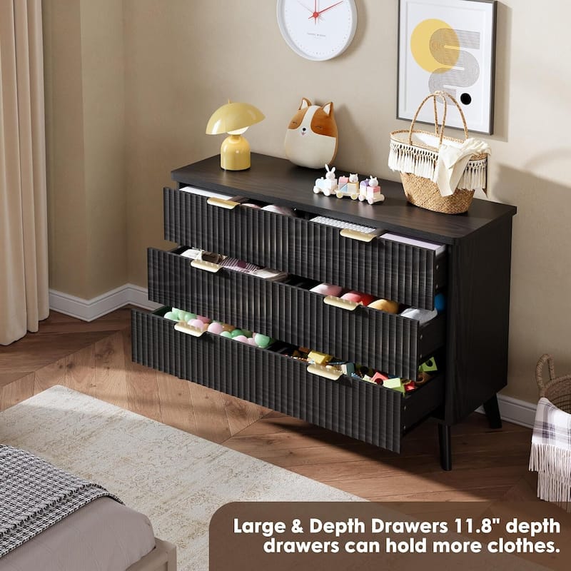 Modern Fluted 6 Drawers Dresser TV Stand for Living Room, Bedroom