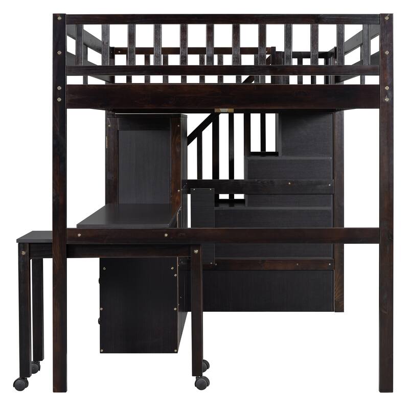 Full Loft Bed with Stairs & Built-in Desk and 5-in-1 Storage, 350lb Capacity