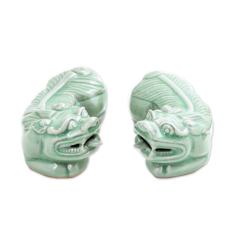 Novica Handmade Pi Xiu Celadon Ceramic Sculptures (Pair)