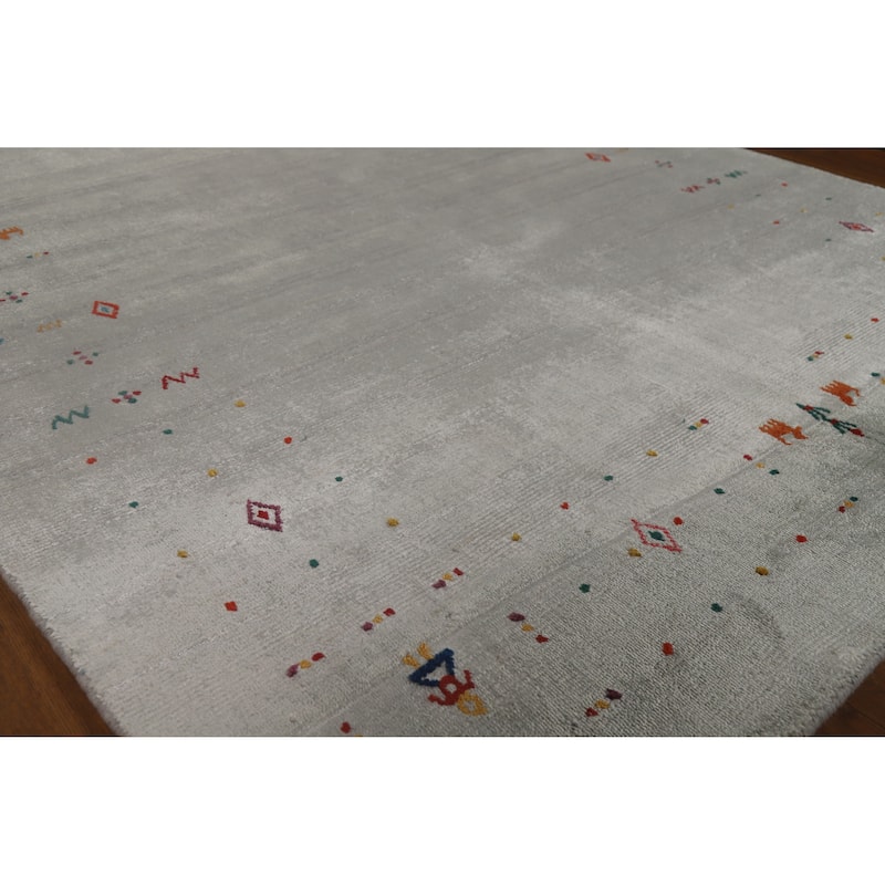 Hand Knotted Oriental 100% Wool Carpet Tribal Tribal Green Gabbeh Area Rug - 8' 1'' X 4' 10''