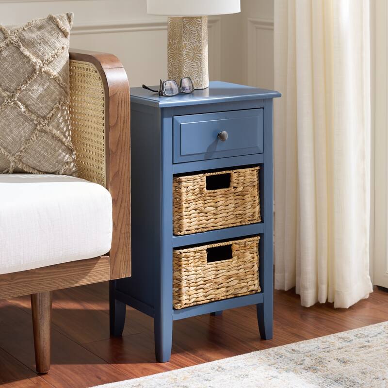 SAFAVIEH Helma Distressed Black Drawer Storage Side Table - 15" x 11.8" x 27.6" - 15"W x 12"D x 26"H