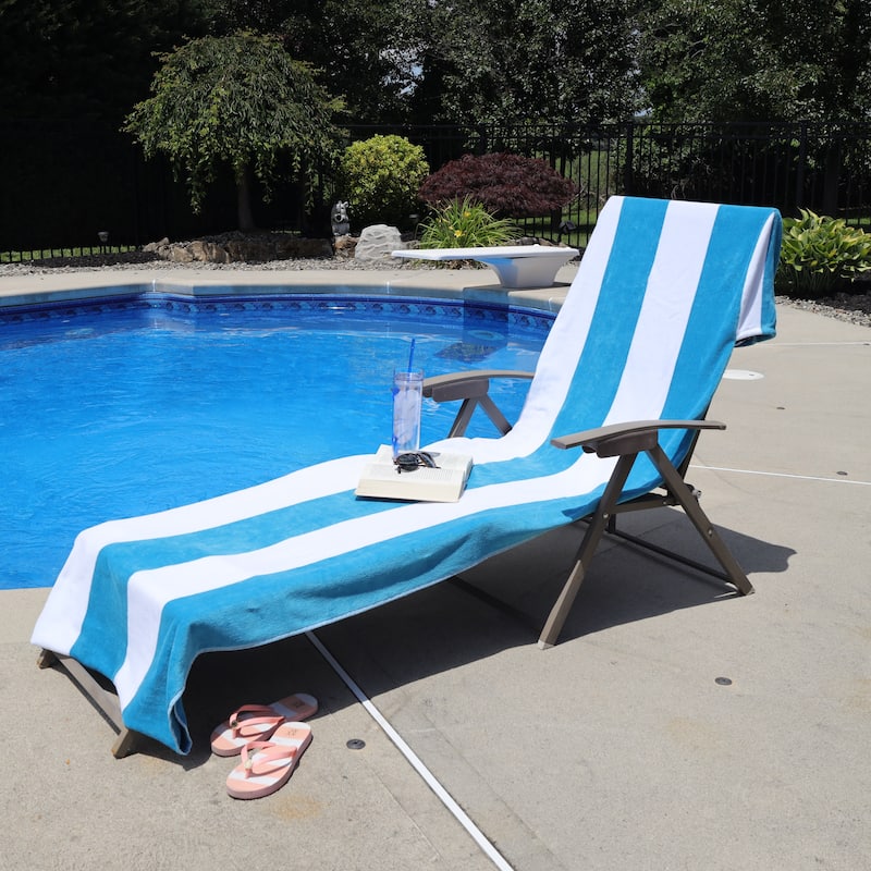 Superior Cotton Cabana Stripe Standard Size Towel/ Chaise Lounge Chair Cover - Turquoise