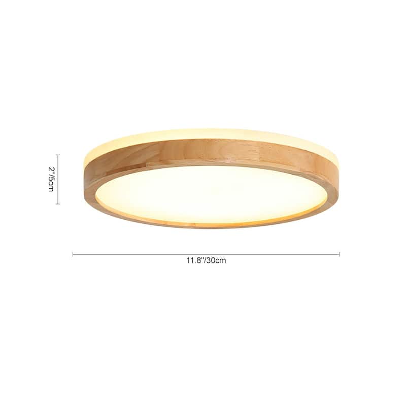 Modern Natural Round Wooden Dimmable LED Flush Mount Ceiling Light - 23.6 in