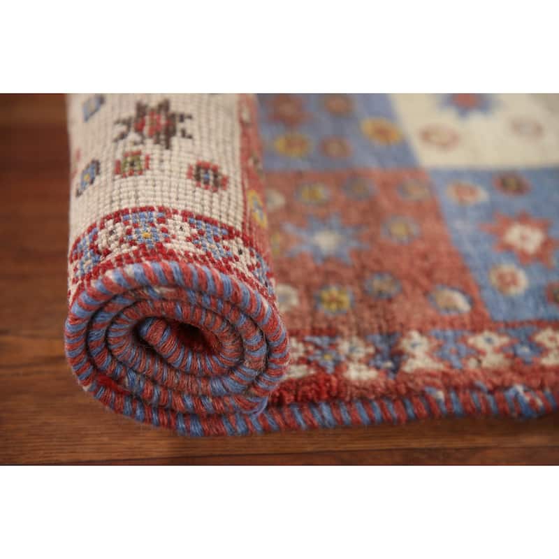 Geometric Yalameh Persian Vintage Area Rug Hand-knotted Wool Carpet - 1'11"x 3'0"