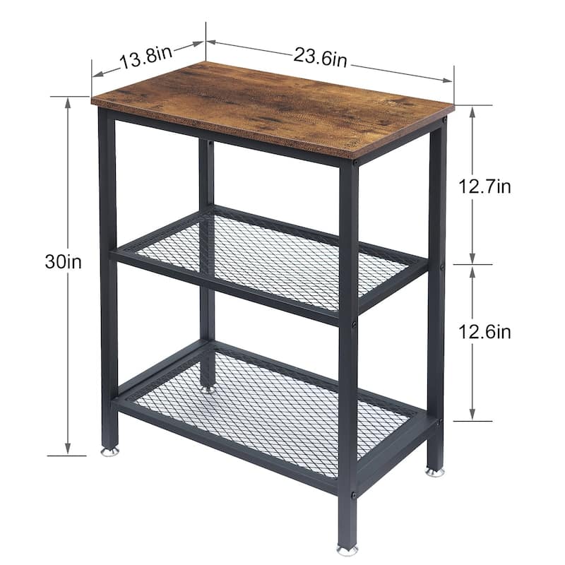 VECELO Industrial Style 3-Tier Nightstands Set of 2 with Open Storage Shelves MDF Top Space Saving for Living Room and Bedroom