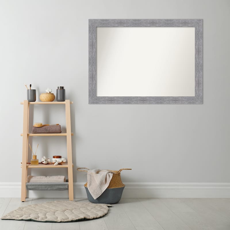 Non-Beveled Bathroom Wall Mirror - Bark Rustic Grey Frame