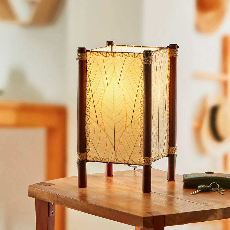 Eangee Handmade Fortune Table Lamp, Cocoa Leaves Shade, 9 x 9 x 15 in.