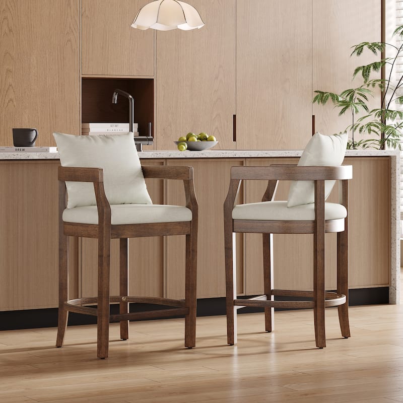 Christopher Knight Home - Rosdale Modern Upholstered Counter Height Bar Stool with Armrests, Padded Seat & Backrest, Set of 2 - Brown