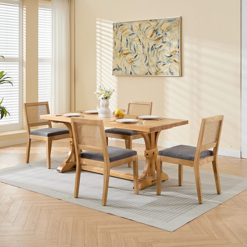 Farmhouse Rattan Dining Chairs Side Chair Set of 2