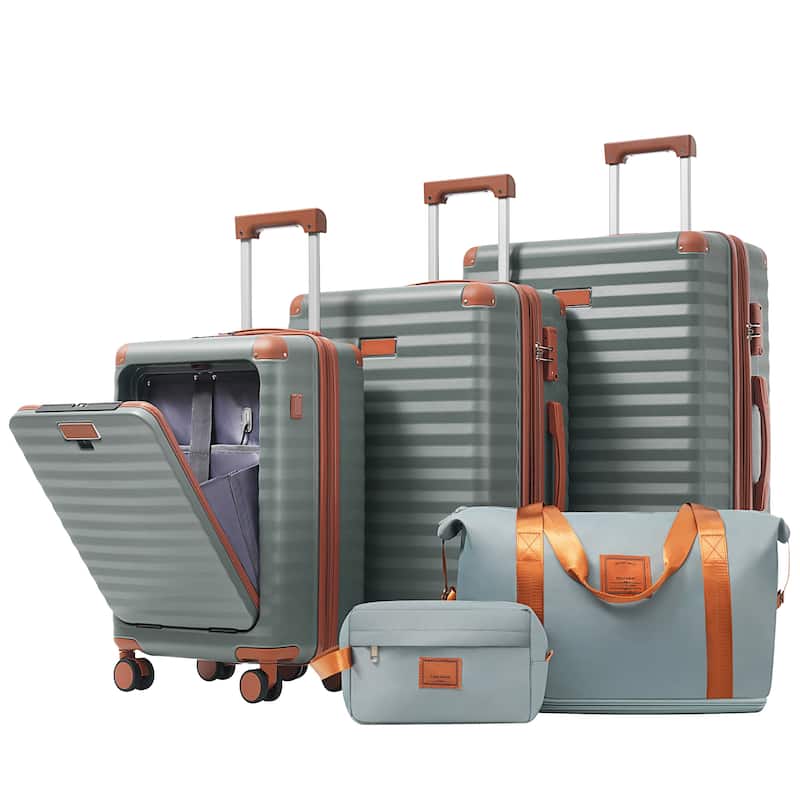Luggage Sets 5 Piece with Front Opening, Hardside Expandable Carry on Suitcase, with Spinner Wheels, TSA Lock, USB Port